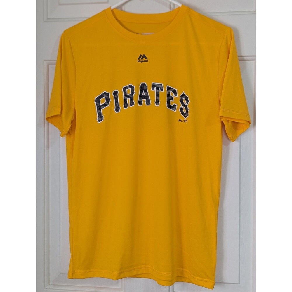 Majestic MLB Pittsburg Pirates T Shirt Youth XL Yellow S/S Lightweight Stretch